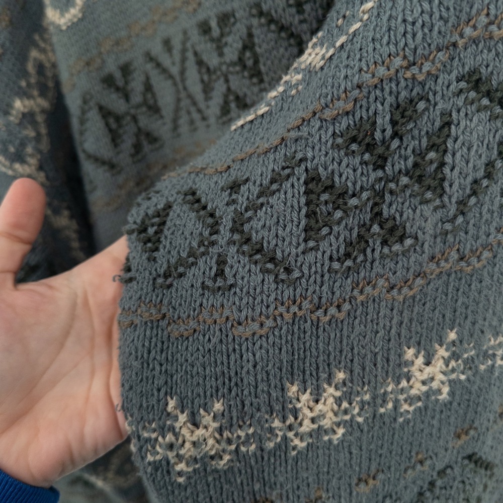 Vintage Eddie Bauer Knit Sweater Mens Large 90s Oversized Fair Isle Grandpa Gray - Picture 8 of 10